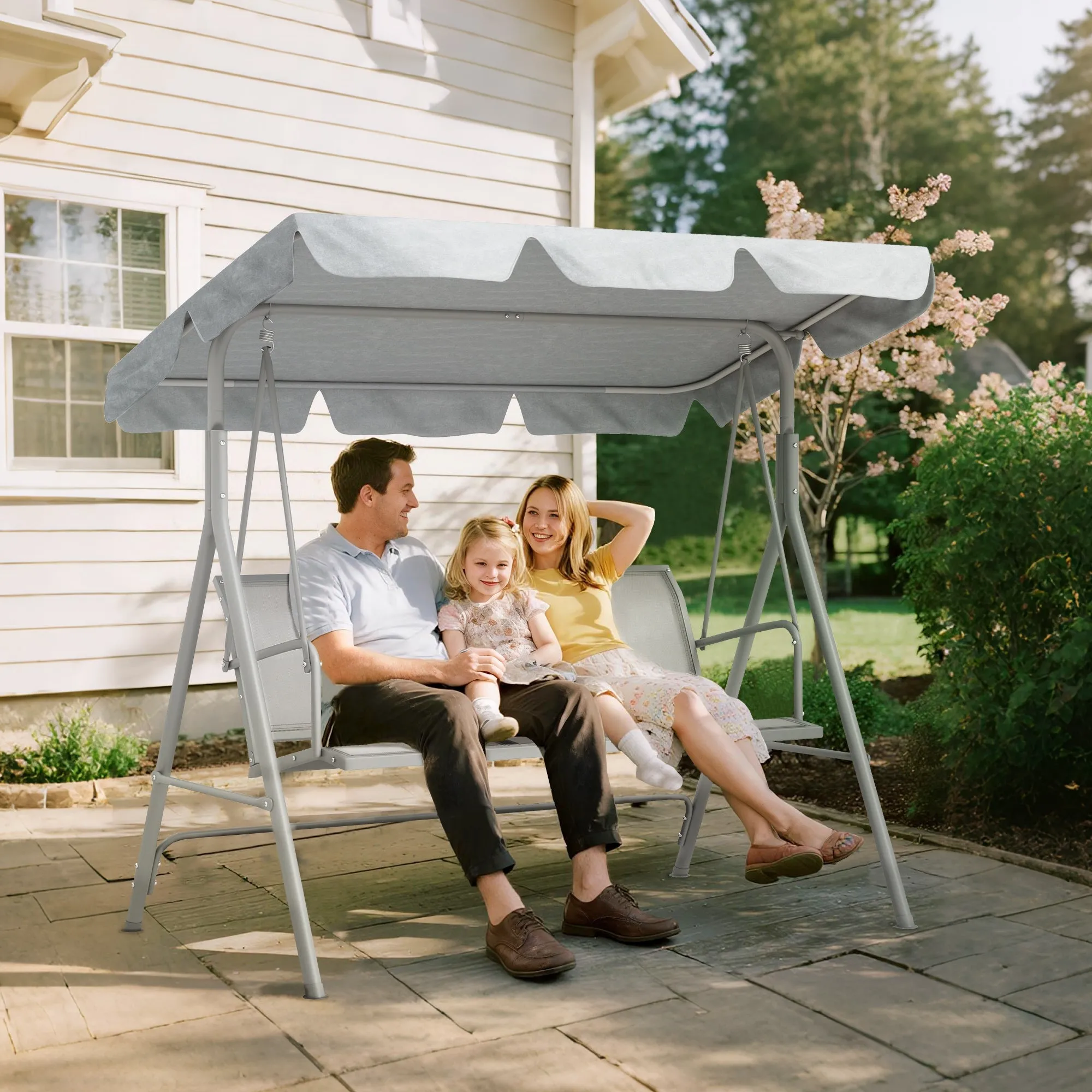 Outsunny 3-Seater Garden Swing with Removable Sun Canopy, 171x108x154 cm, Light Grey - Image 2