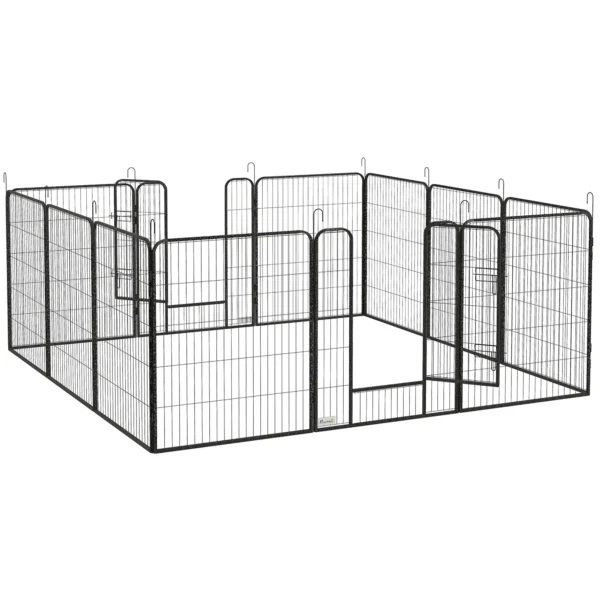 PawHut 12-Panel Modular Dog Playpen, 80x100 cm, Foldable, with Steel Door and 12 Pegs, Grey