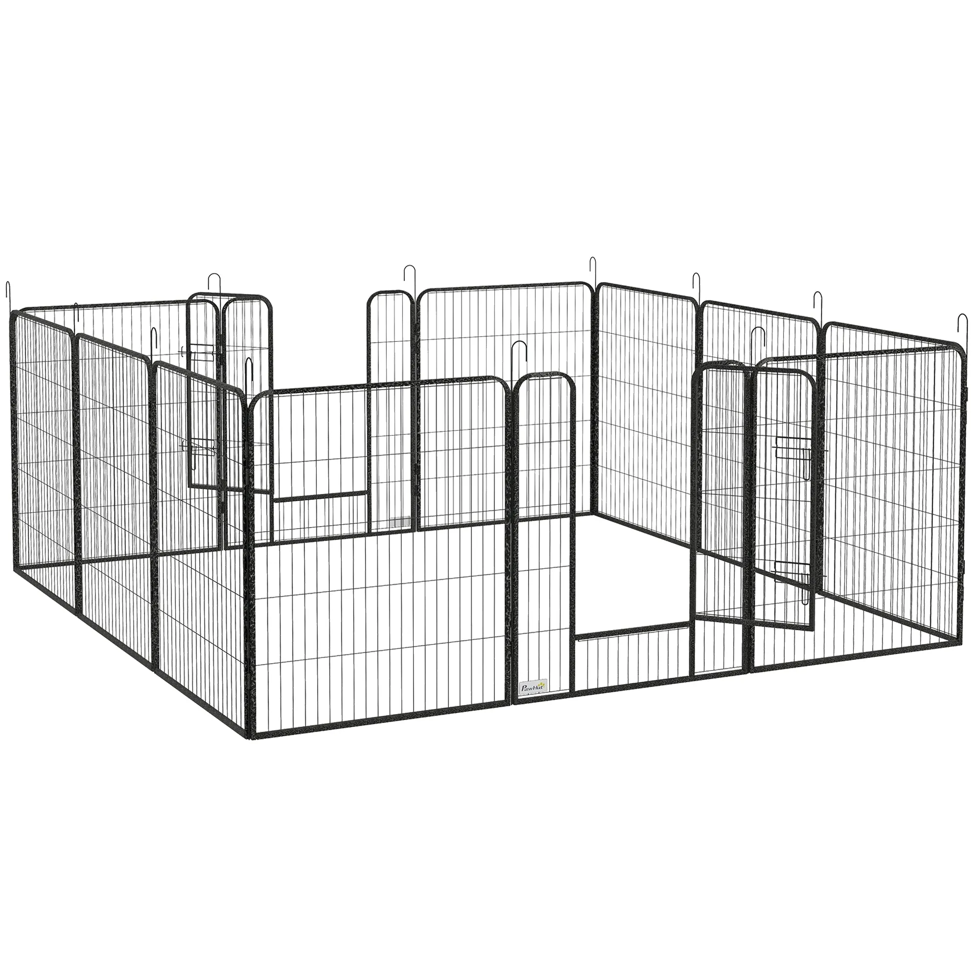 PawHut 12-Panel Modular Dog Playpen, 80x100 cm, Foldable, with Steel Door and 12 Pegs, Grey