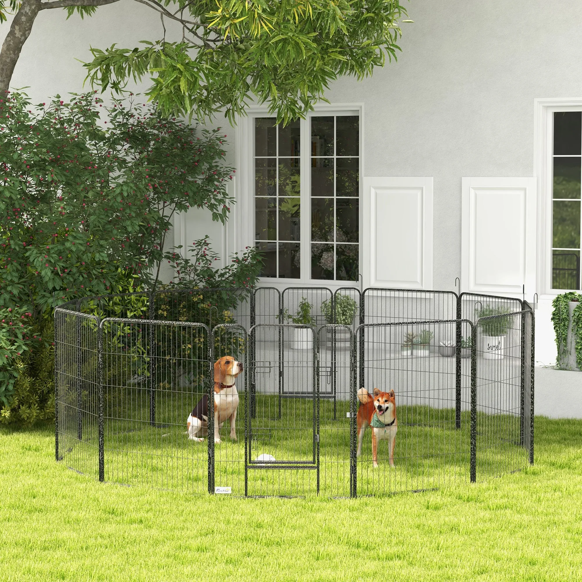 PawHut 12-Panel Modular Dog Playpen, 80x100 cm, Foldable, with Steel Door and 12 Pegs, Grey - Image 2