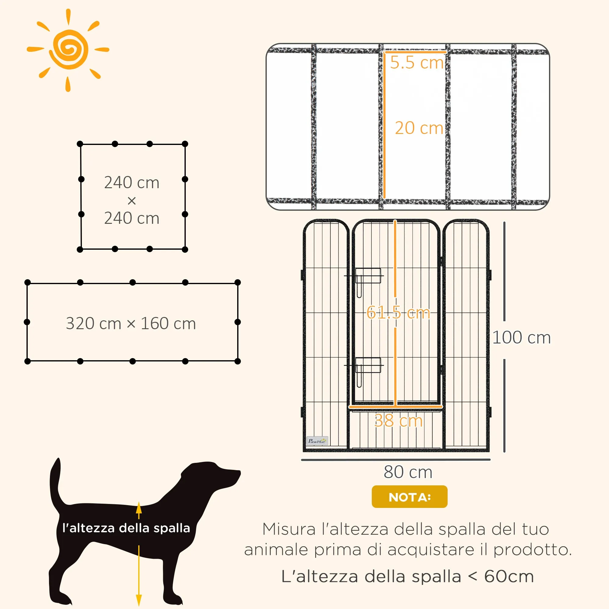 PawHut 12-Panel Modular Dog Playpen, 80x100 cm, Foldable, with Steel Door and 12 Pegs, Grey - Image 3
