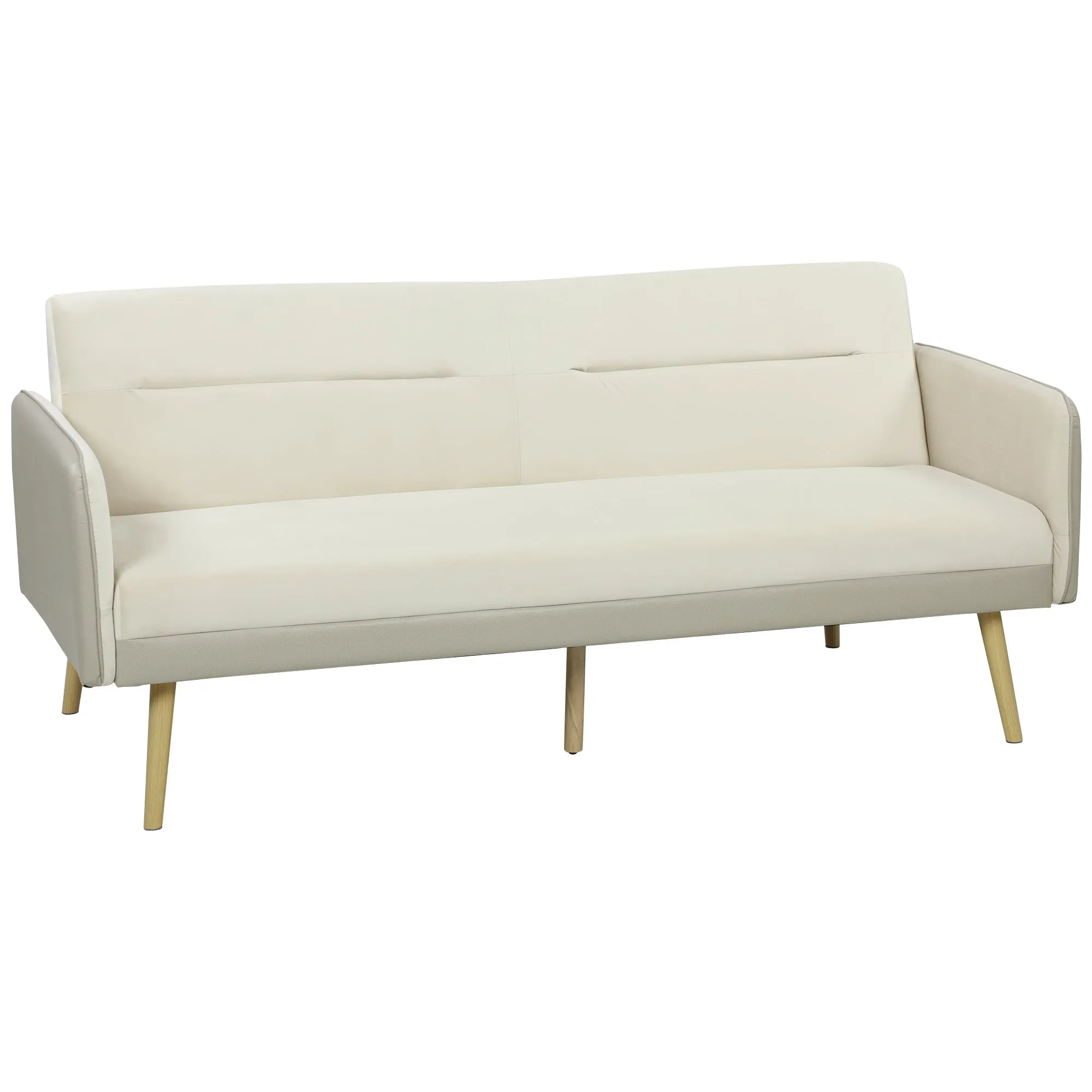 3-Seater Sofa Bed with Reclining Backrest and Velvet Upholstery, 185x84x83 cm, Beige