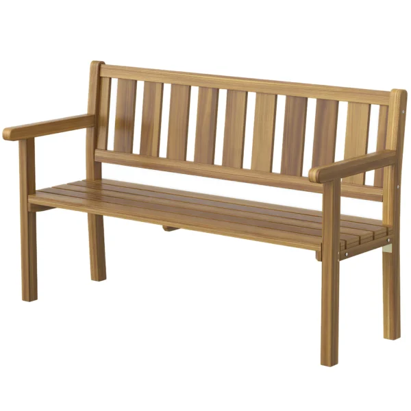 Outsunny 2-Seater Garden Bench in Slatted Fir Wood, 150x57x93 cm, Teak Color