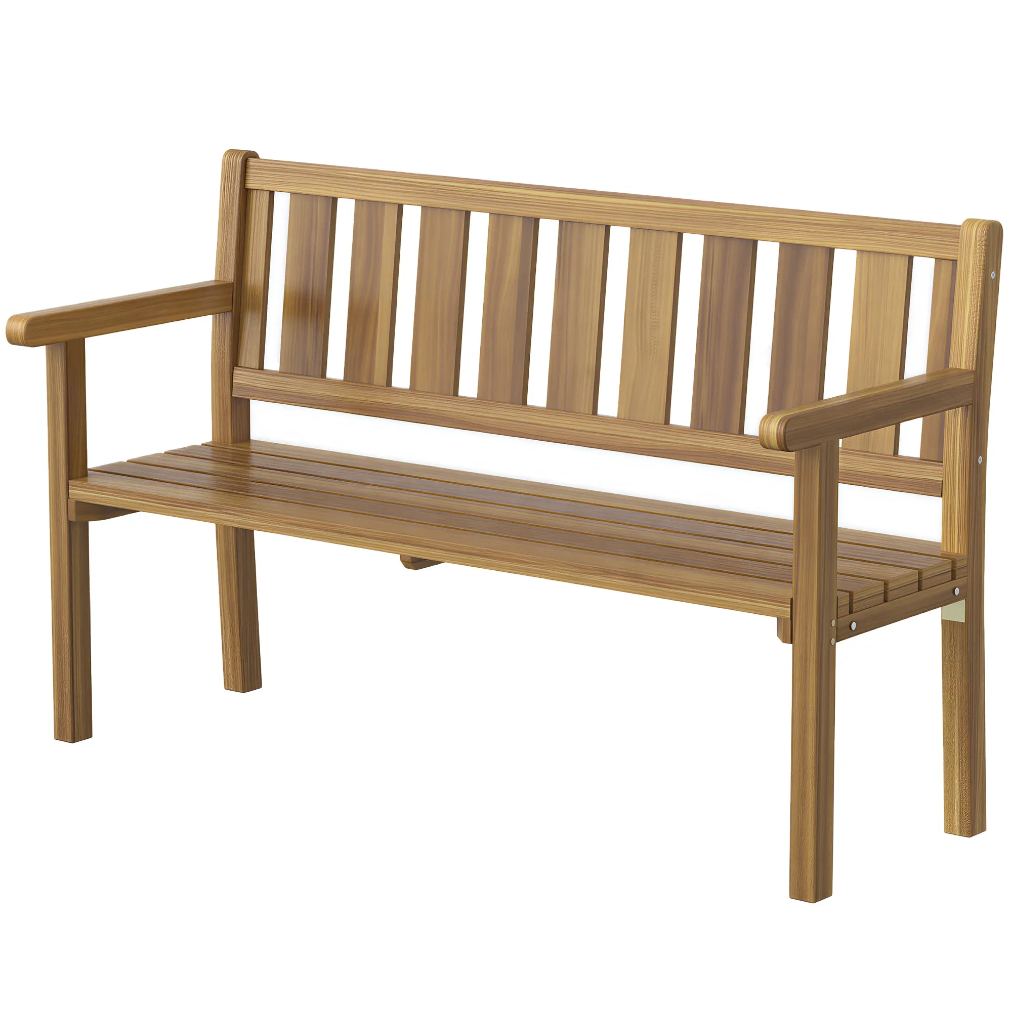 Outsunny 2-Seater Garden Bench in Slatted Fir Wood, 150x57x93 cm, Teak Color
