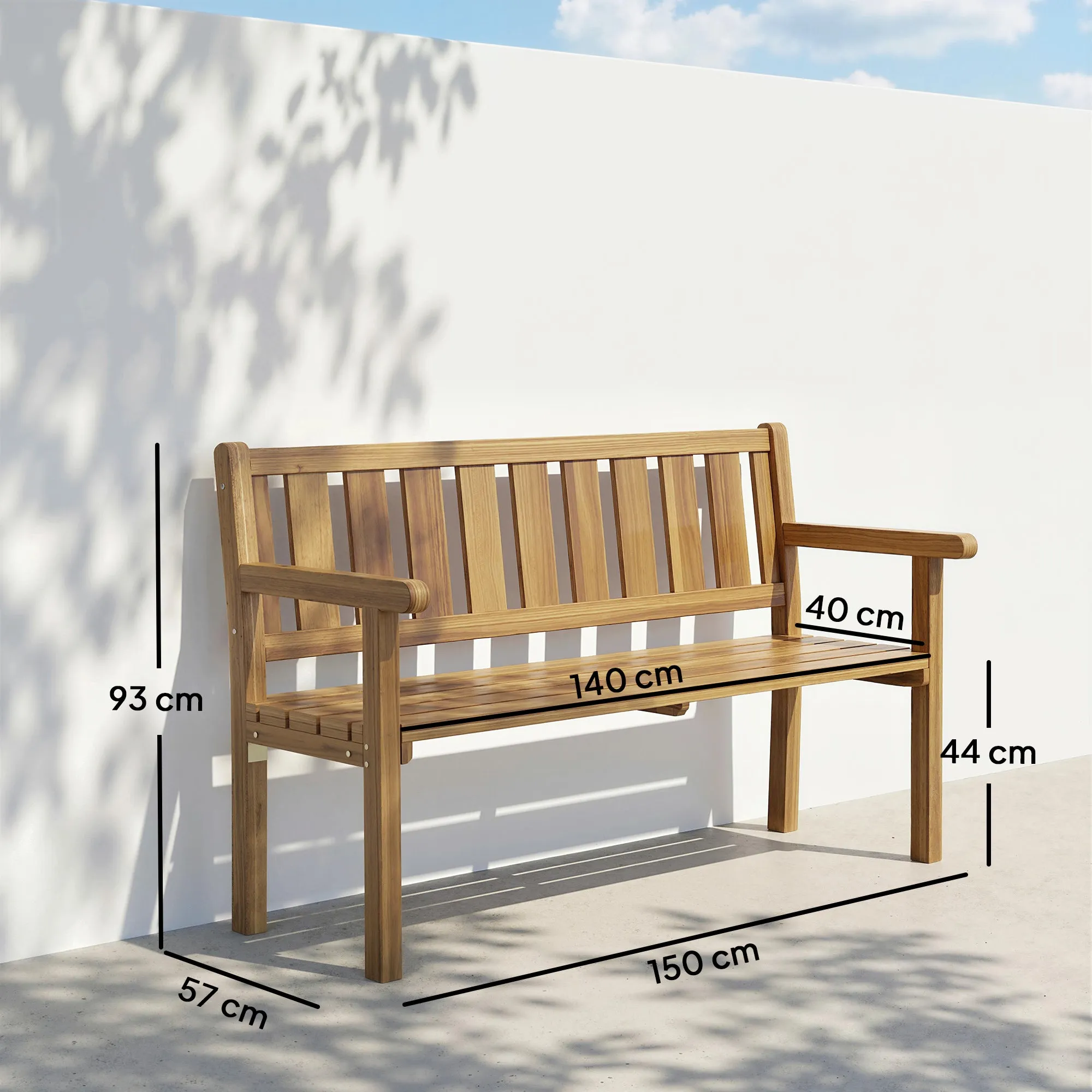 Outsunny 2-Seater Garden Bench in Slatted Fir Wood, 150x57x93 cm, Teak Color - Image 3