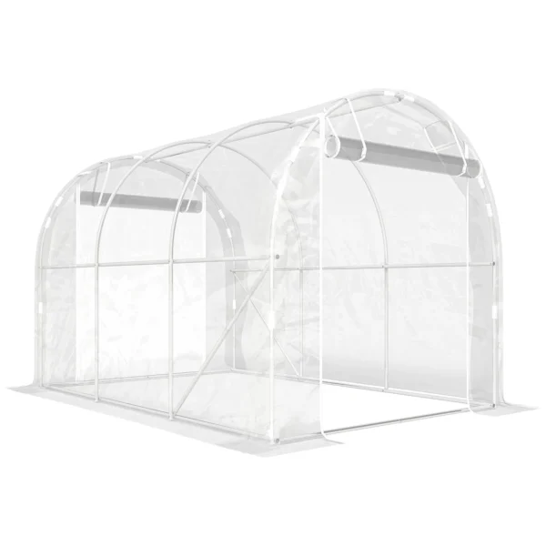 Outsunny 2x3x2 m Tunnel Greenhouse with Roller Doors, Steel Frame and Anti-UV PE Cover, Transparent