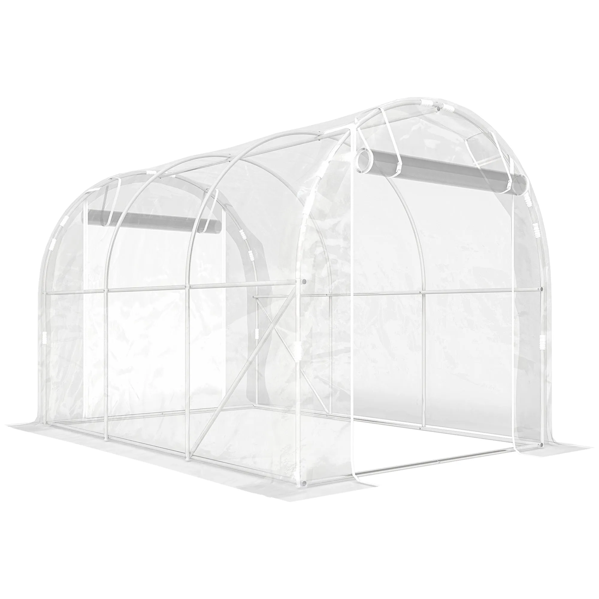 Outsunny 2x3x2 m Tunnel Greenhouse with Roller Doors, Steel Frame and Anti-UV PE Cover, Transparent