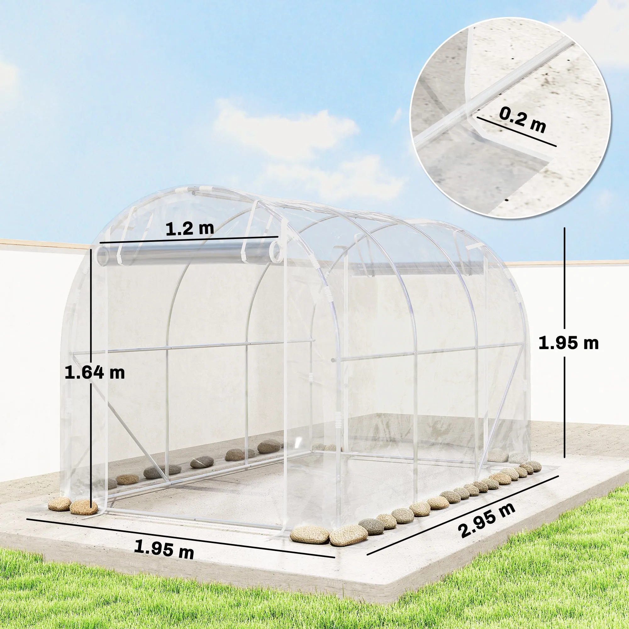 Outsunny 2x3x2 m Tunnel Greenhouse with Roller Doors, Steel Frame and Anti-UV PE Cover, Transparent - Image 3