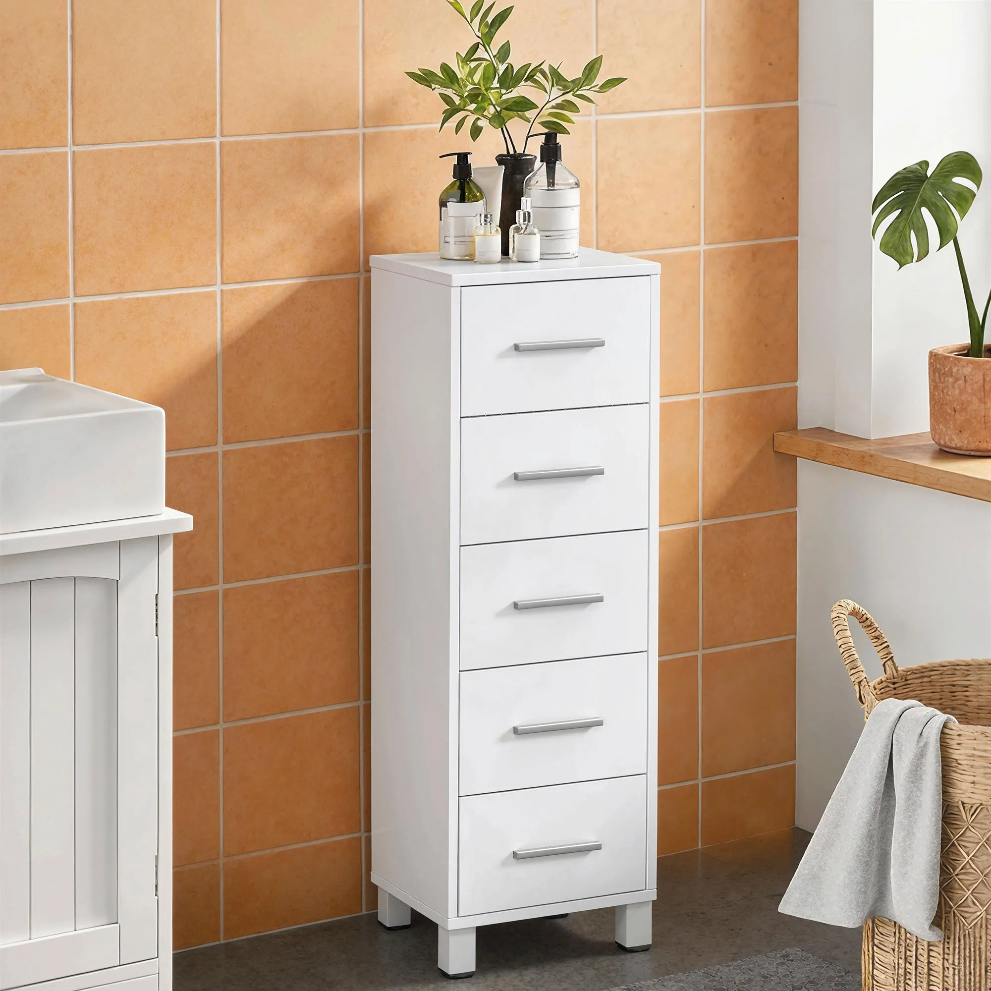5-Drawer Chest of Drawers for Bedroom and Living Room, FSC Wood, 30x30x95 cm, White - Image 2