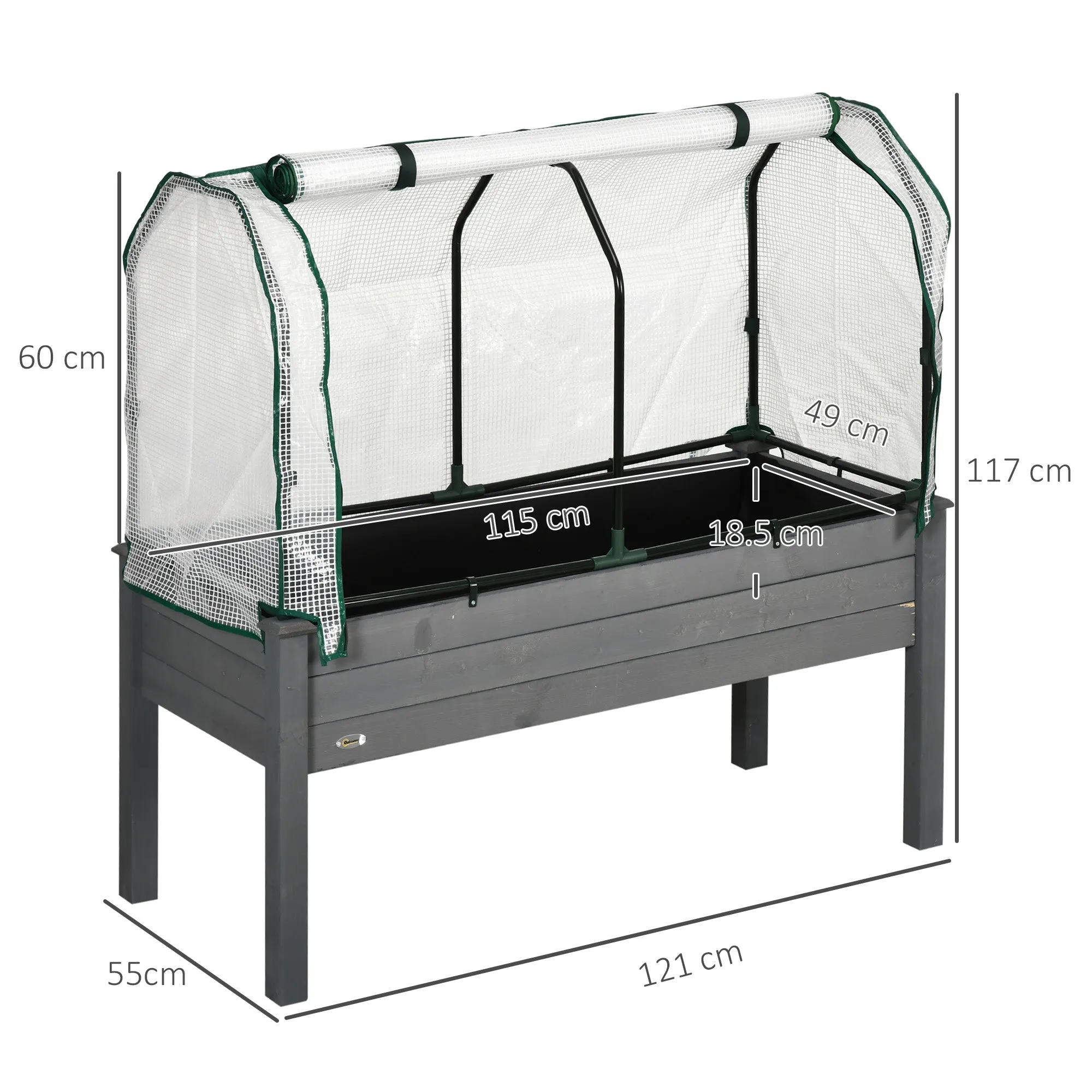 Outsunny Vegetable Garden Bed with Greenhouse, Outdoor Plant Holder in Wood and PE, 121x55x117 cm, Dark Grey - Image 3