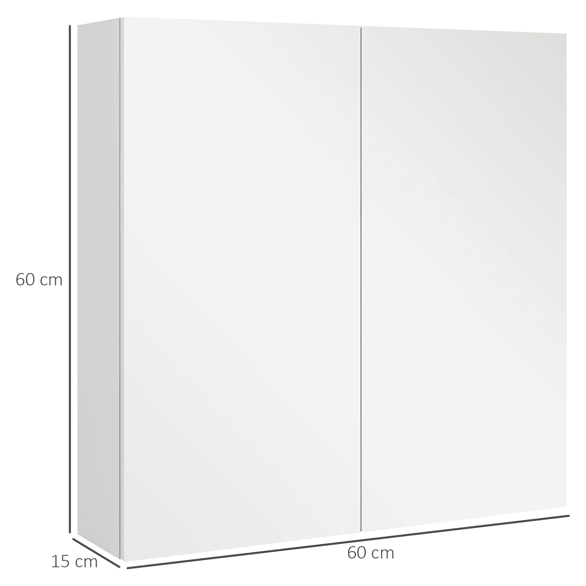 kleankin Mirrored Cabinet with 3 Adjustable Internal Shelves, in Wood and Glass, 60x15x60 cm, White - Image 3