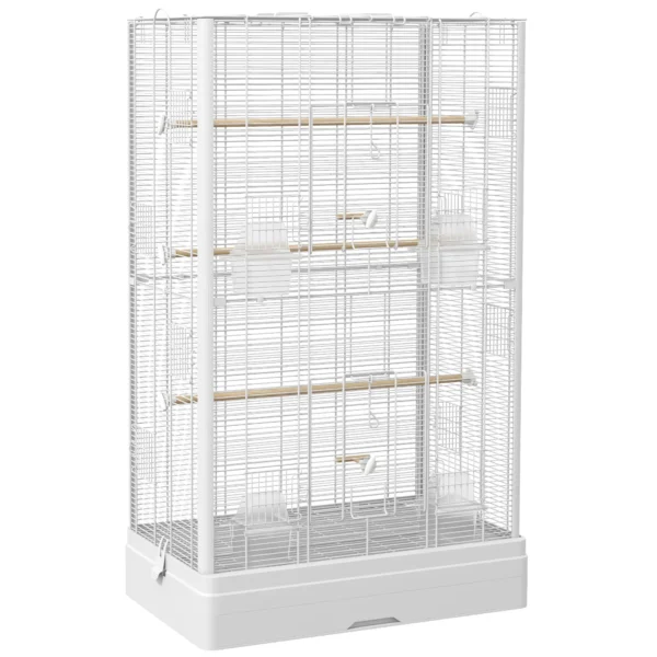 PawHut Bird Cage with Removable Tray and Perches, Parrot Aviary, 61x36.5x98 cm, White