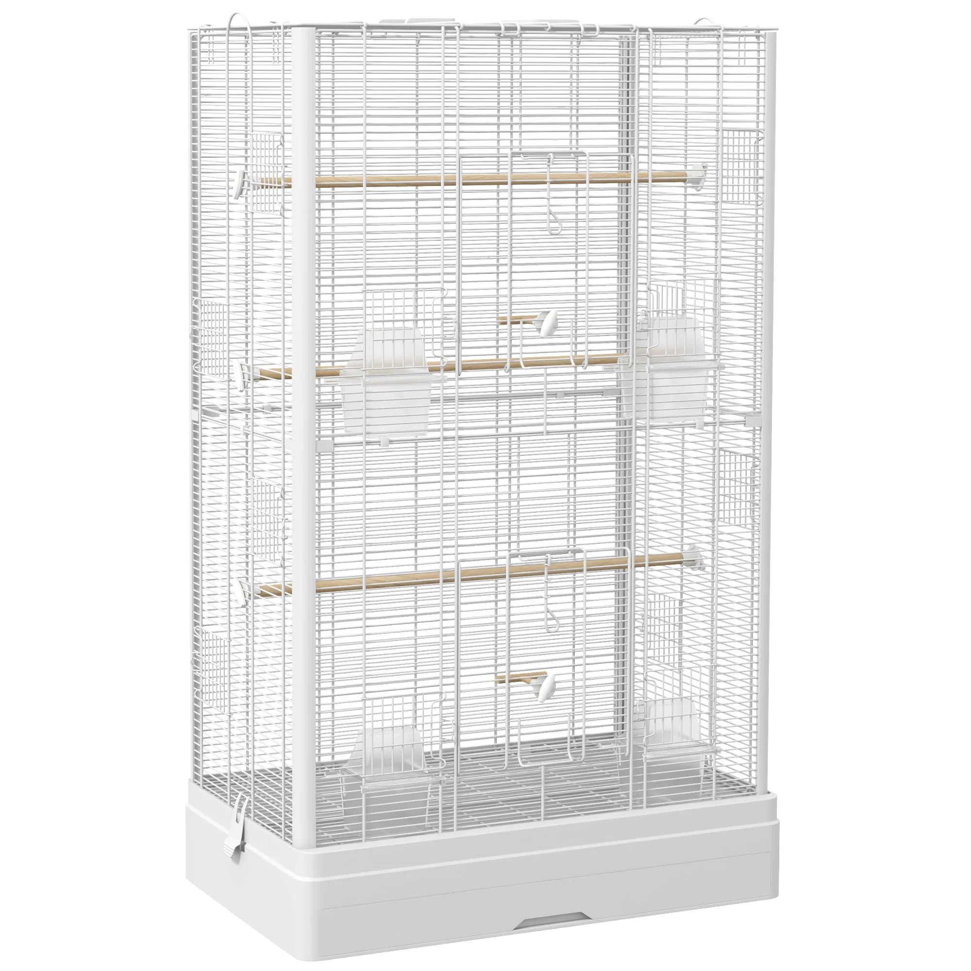 PawHut Bird Cage with Removable Tray and Perches, Parrot Aviary, 61x36.5x98 cm, White