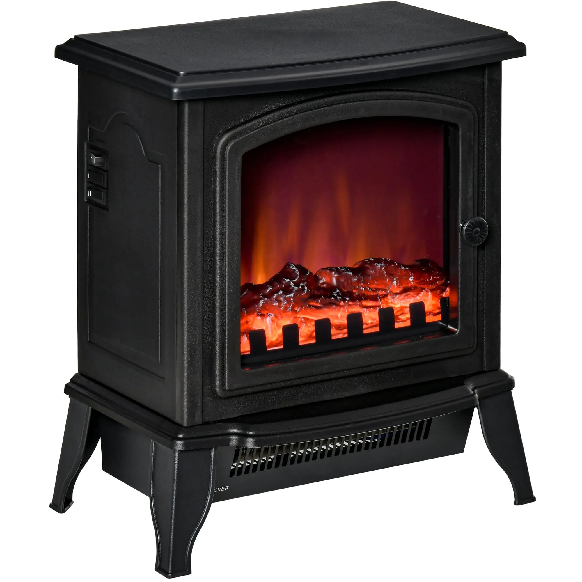 Portable Electric Fireplace 1000W/2000W with Flame Effect, ABS and Tempered Glass, 36.5x24x45.5 cm, Black