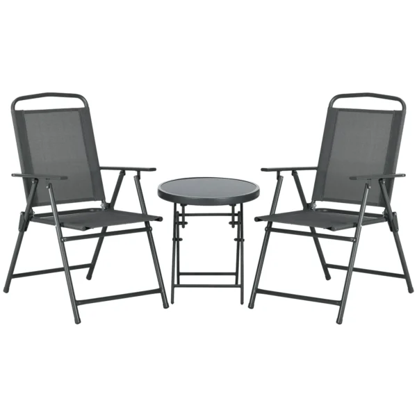 Outsunny 3-Piece Garden Set with 2 Chairs 53.5x64x93 cm and Coffee Table Ø45x50 cm, Metal, Dark Grey