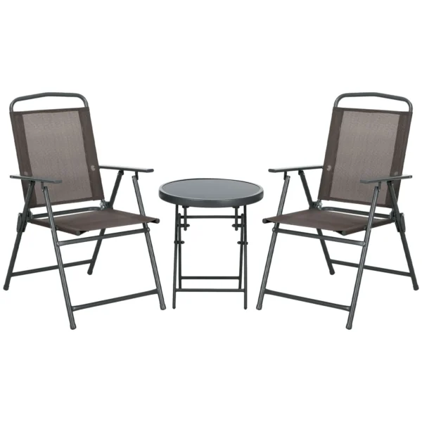 Outsunny 3-Piece Garden Set with 2 Chairs 53.5x64x93 cm and Coffee Table Ø45x50 cm, Metal, Brown