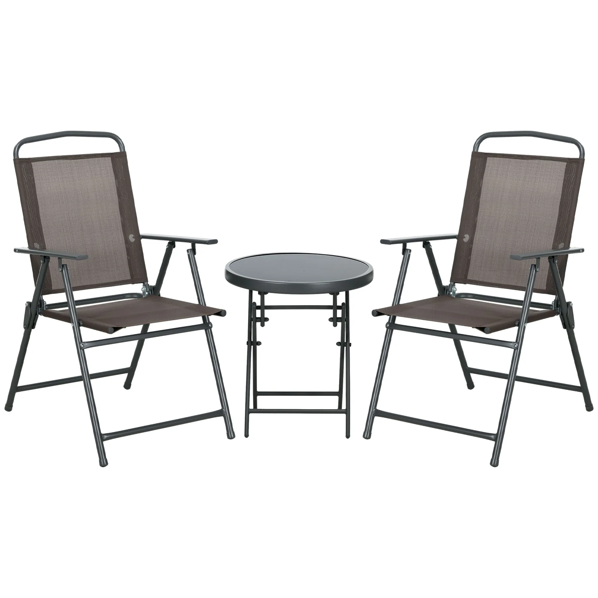 Outsunny 3-Piece Garden Set with 2 Chairs 53.5x64x93 cm and Coffee Table Ø45x50 cm, Metal, Brown