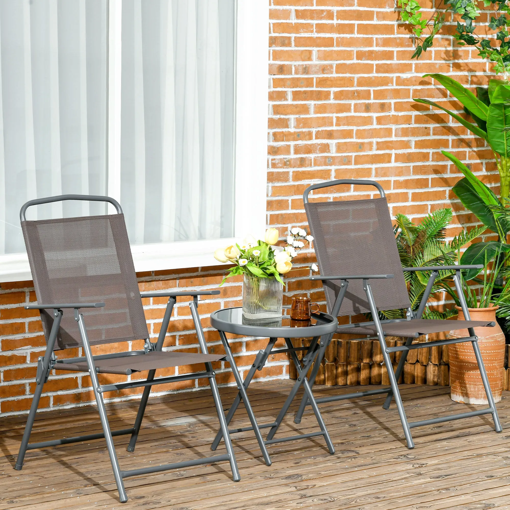 Outsunny 3-Piece Garden Set with 2 Chairs 53.5x64x93 cm and Coffee Table Ø45x50 cm, Metal, Brown - Image 2