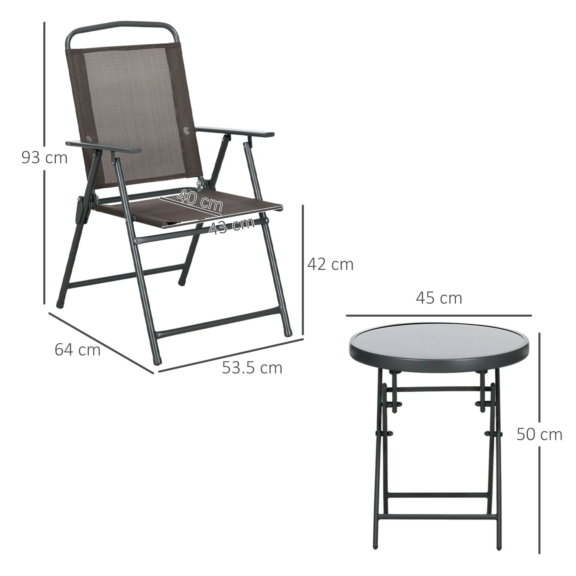 Outsunny 3-Piece Garden Set with 2 Chairs 53.5x64x93 cm and Coffee Table Ø45x50 cm, Metal, Brown - Image 3
