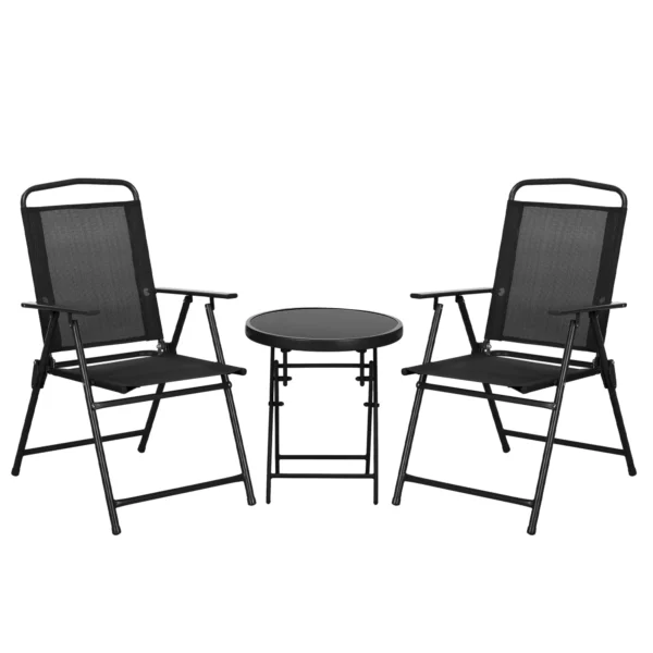 Outsunny 3-Piece Garden Set with 2 Chairs 53.5x64x93 cm and Coffee Table Ø45x50 cm, Metal, Black