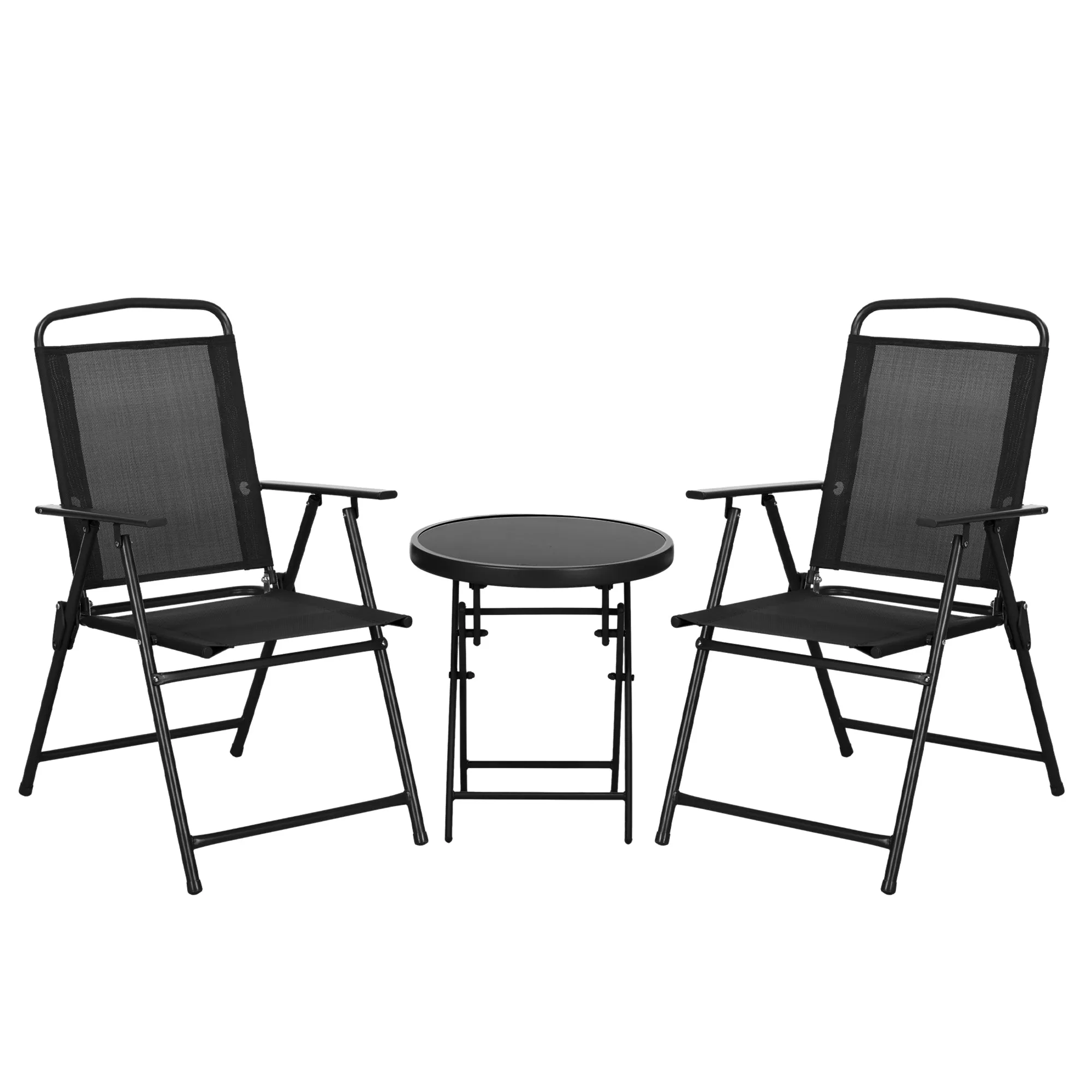 Outsunny 3-Piece Garden Set with 2 Chairs 53.5x64x93 cm and Coffee Table Ø45x50 cm, Metal, Black
