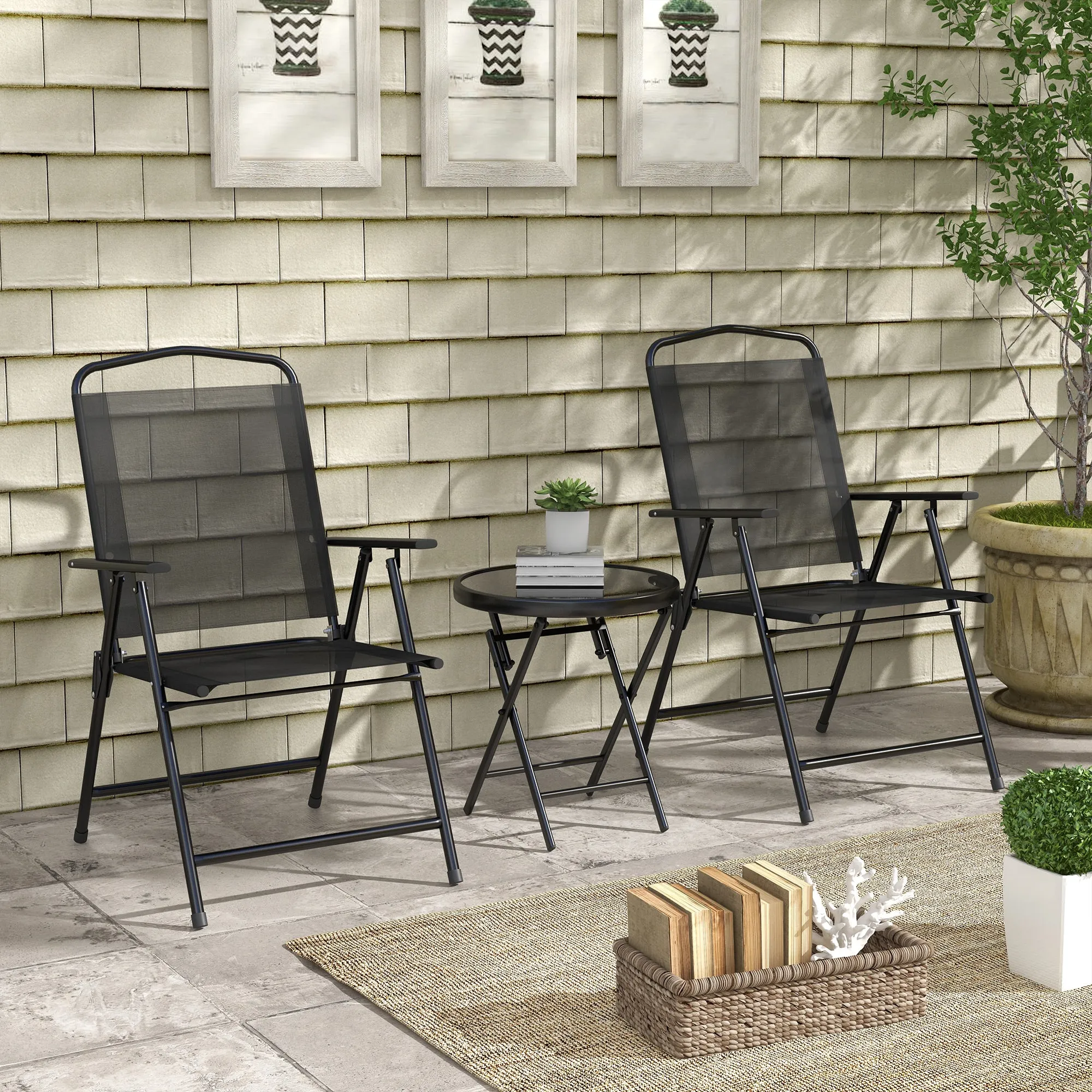 Outsunny 3-Piece Garden Set with 2 Chairs 53.5x64x93 cm and Coffee Table Ø45x50 cm, Metal, Black - Image 2