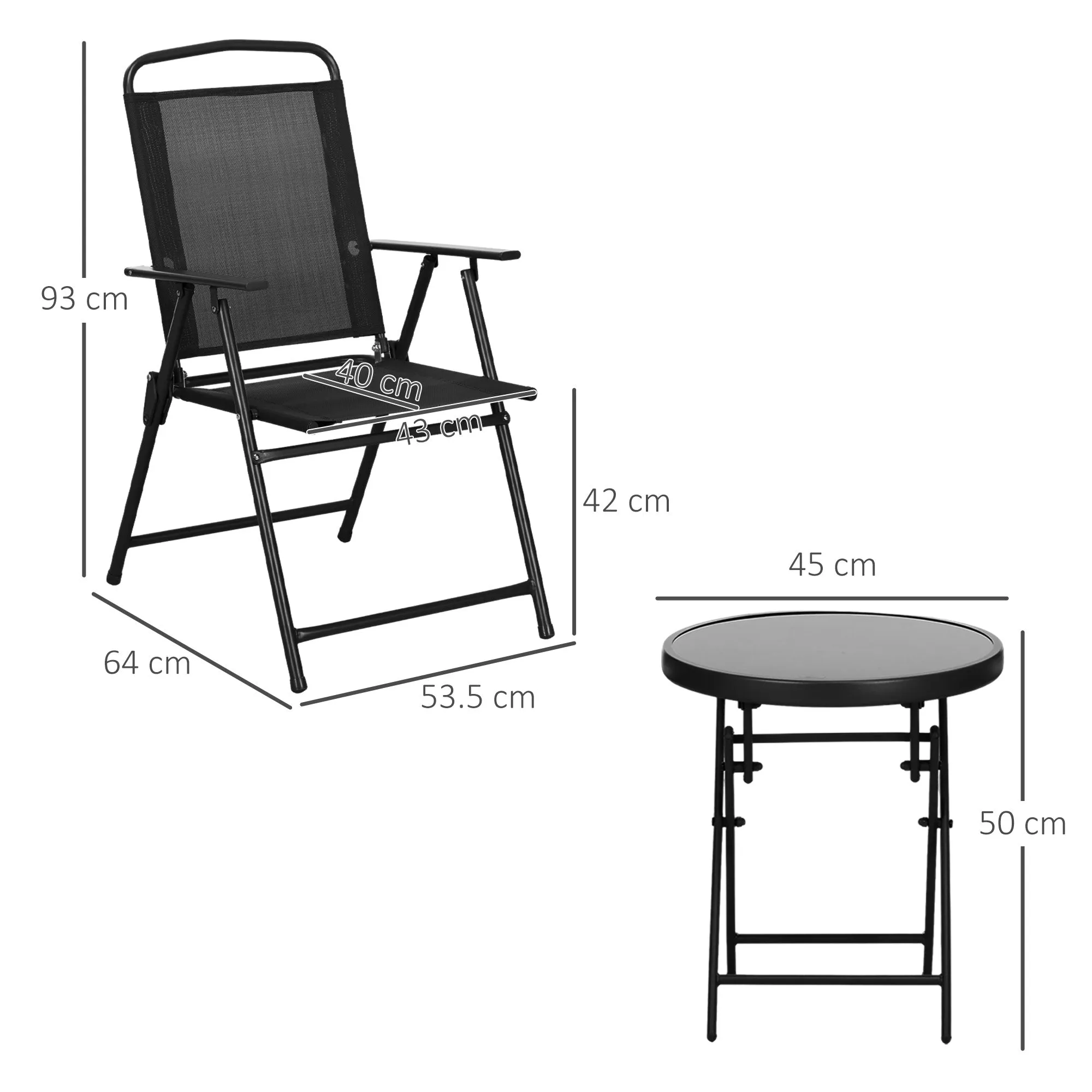 Outsunny 3-Piece Garden Set with 2 Chairs 53.5x64x93 cm and Coffee Table Ø45x50 cm, Metal, Black - Image 3