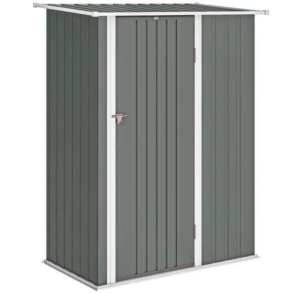 Outsunny Metal Tool Shed with Sloped Roof and Lockable Door, 142x86x189 cm, Light Grey