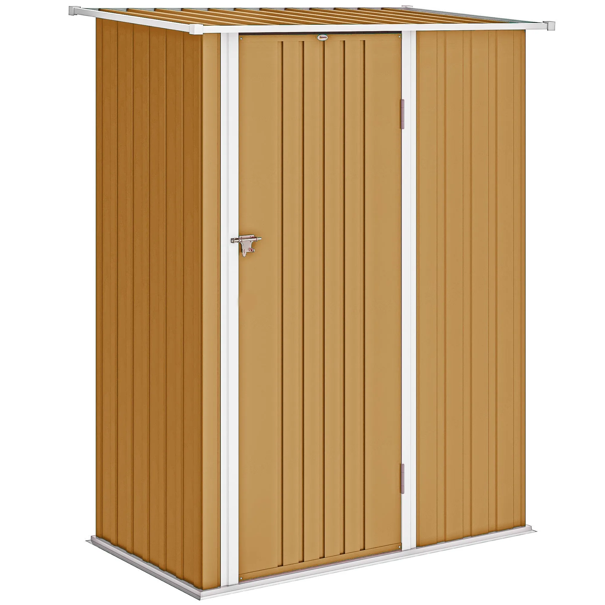 Outsunny Metal Tool Shed with Sloped Roof and Lockable Door, 142x86x189 cm, Yellow