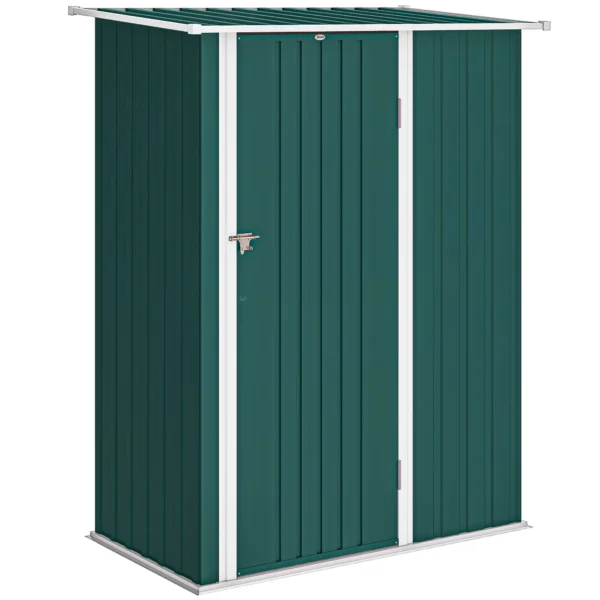 Outsunny Metal Tool Shed with Sloped Roof and Lockable Door, 142x86x189 cm, Green