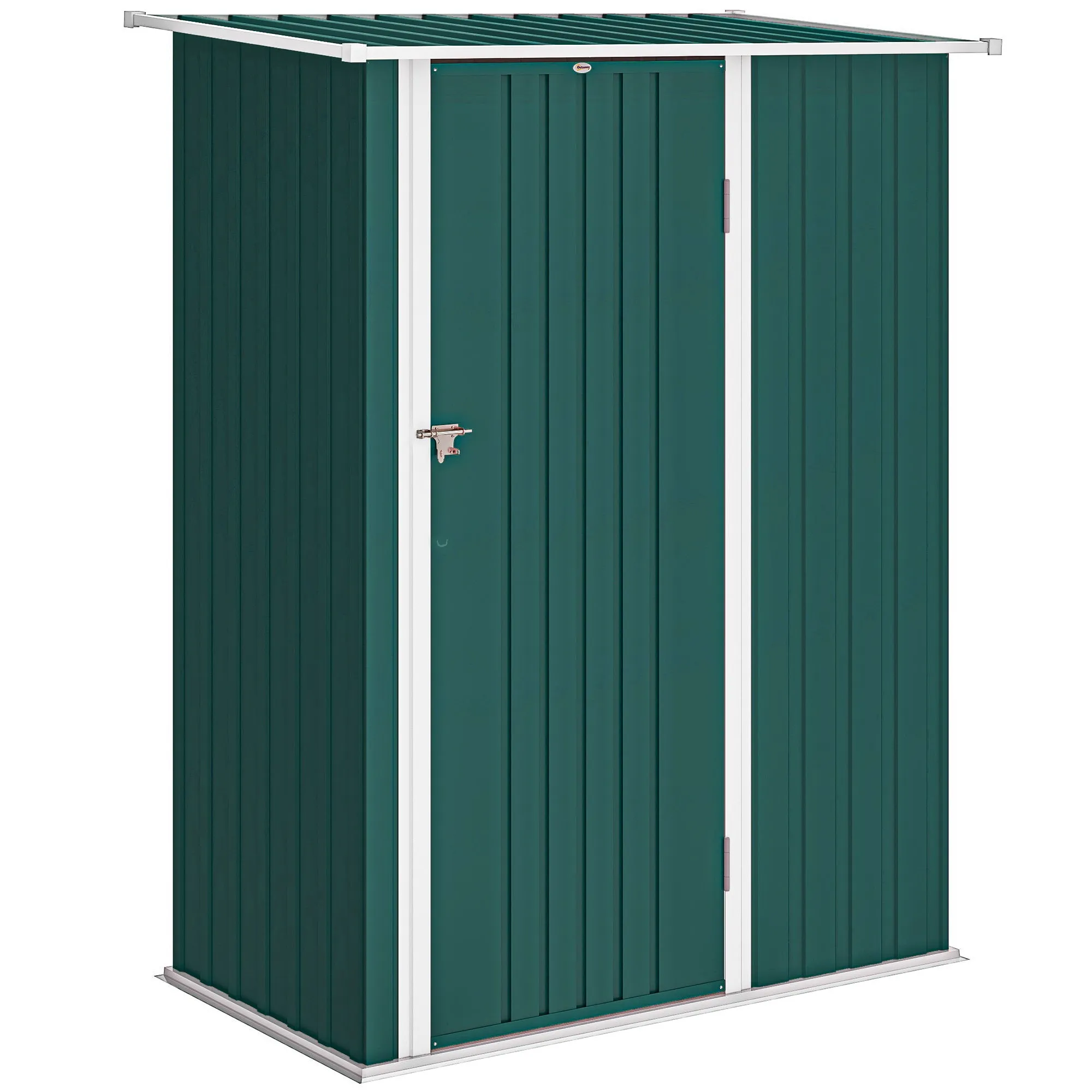 Outsunny Metal Tool Shed with Sloped Roof and Lockable Door, 142x86x189 cm, Green
