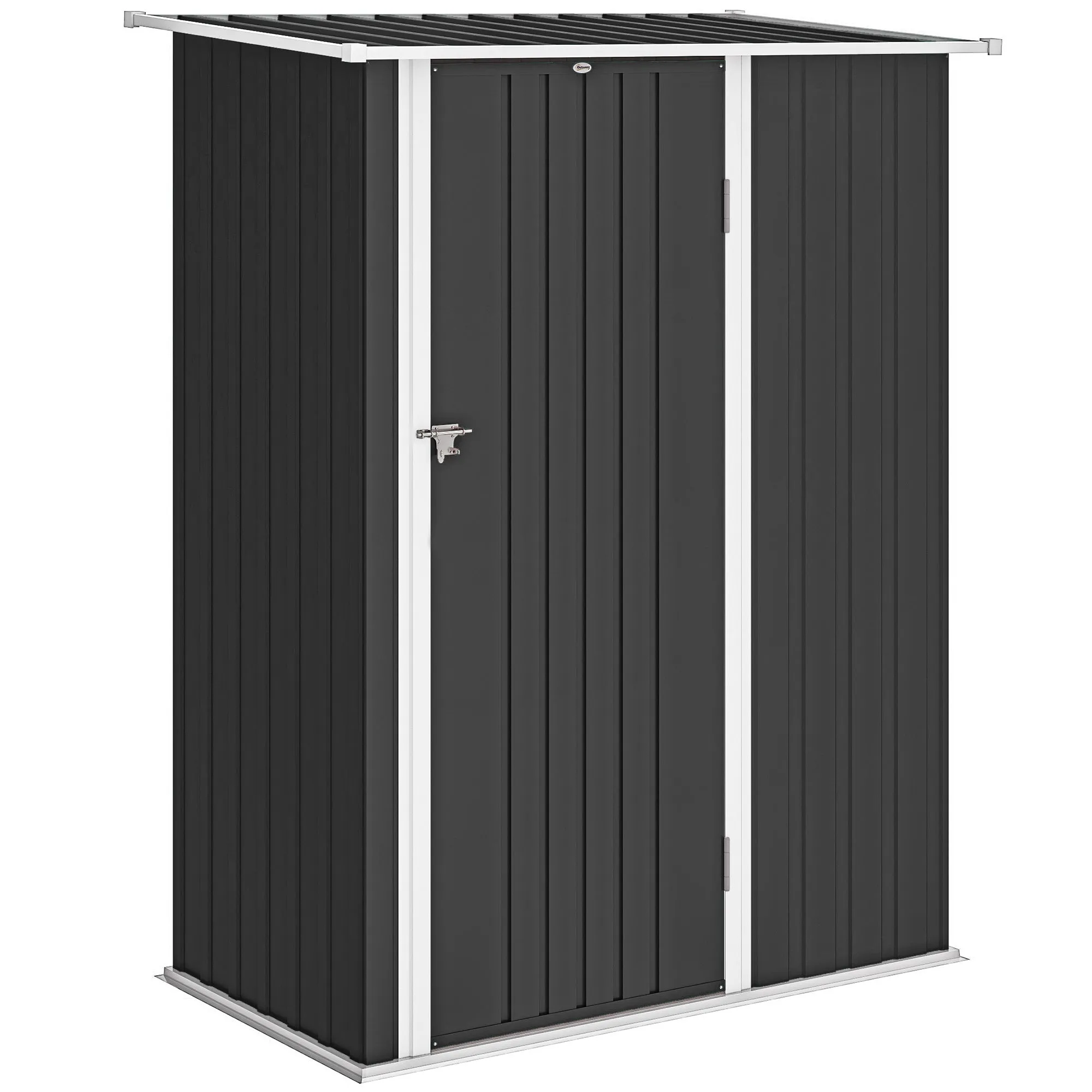 Outsunny Metal Tool Shed with Sloped Roof and Lockable Door, 142x86x189 cm, Dark Grey