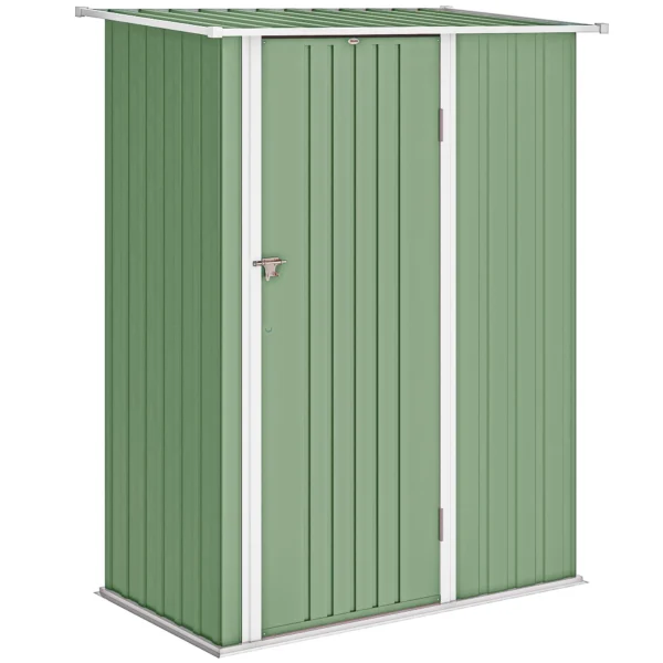Outsunny Metal Tool Shed with Sloped Roof and Lockable Door, 142x86x189 cm, Light Green