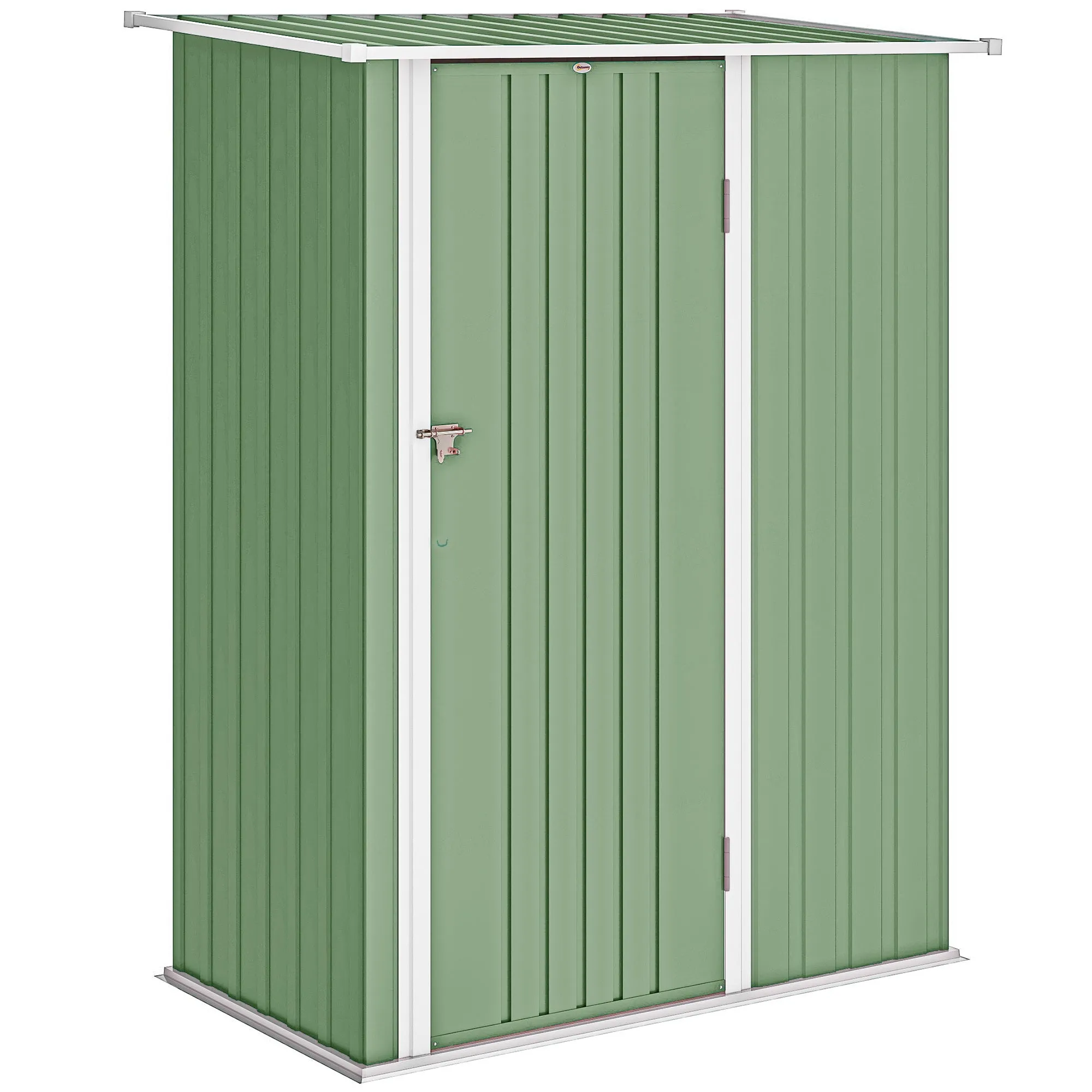 Outsunny Metal Tool Shed with Sloped Roof and Lockable Door, 142x86x189 cm, Light Green
