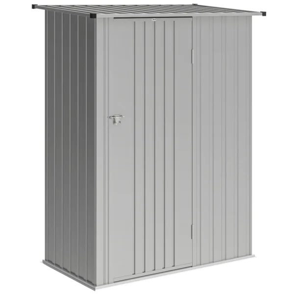 Outsunny Metal Tool Shed with Sloped Roof and Lockable Door, 142x86x189 cm, Silver