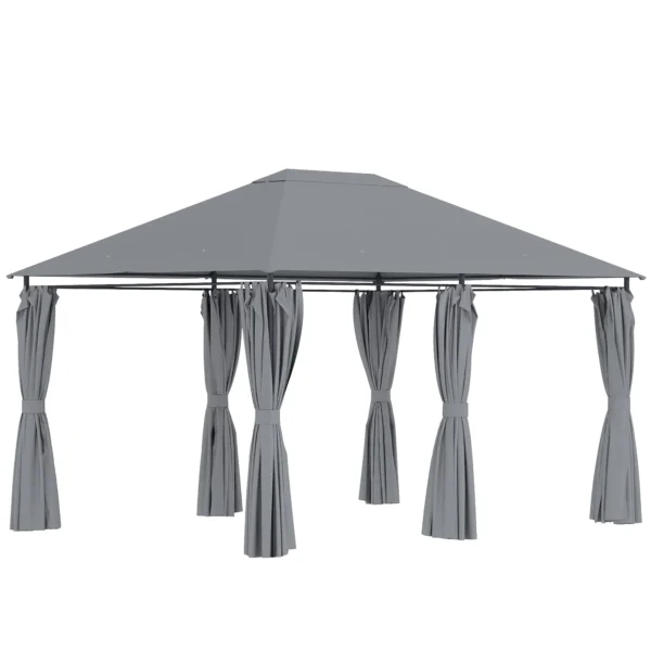 Outsunny Gazebo 3x4 m with 6 Removable Walls, 8 Drainage Holes and 12 Pegs, Steel and Polyester, Grey and Black