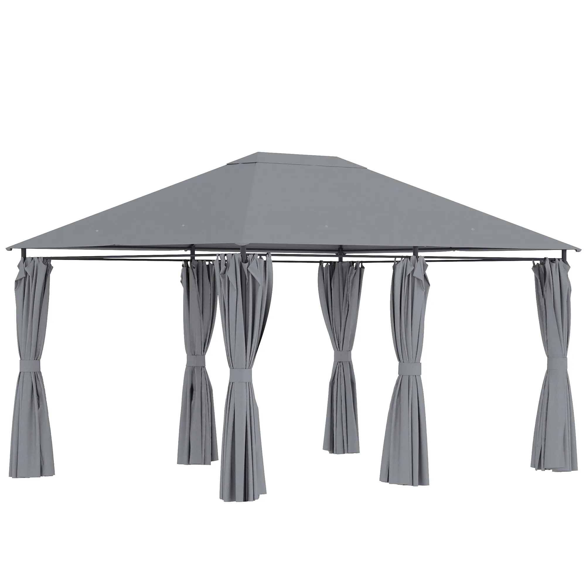 Outsunny Gazebo 3x4 m with 6 Removable Walls, 8 Drainage Holes and 12 Pegs, Steel and Polyester, Grey and Black