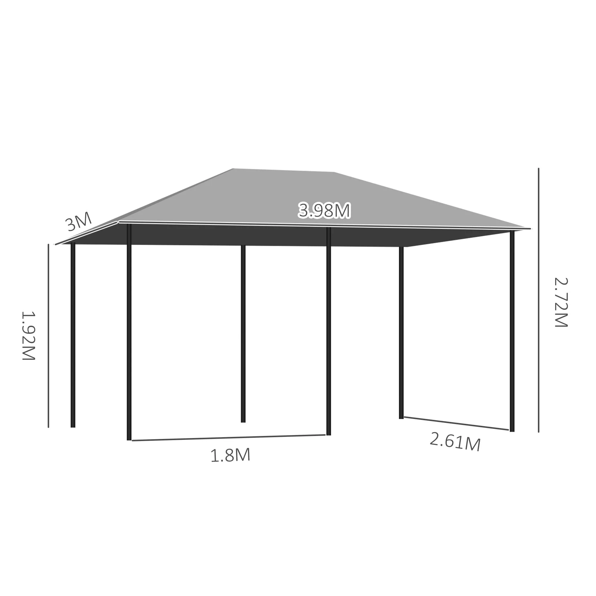 Outsunny Gazebo 3x4 m with 6 Removable Walls, 8 Drainage Holes and 12 Pegs, Steel and Polyester, Grey and Black - Image 3