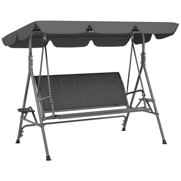 Outsunny 3-Seater Garden Swing in PE Rattan and Steel with Canopy and Cup Holder, 204x112x150 cm, Grey