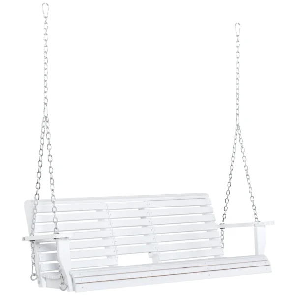 Outsunny 3-Seater Outdoor Swing with Central Table and Cup Holder, Made of Wood and Metal, 150x75x53 cm, White