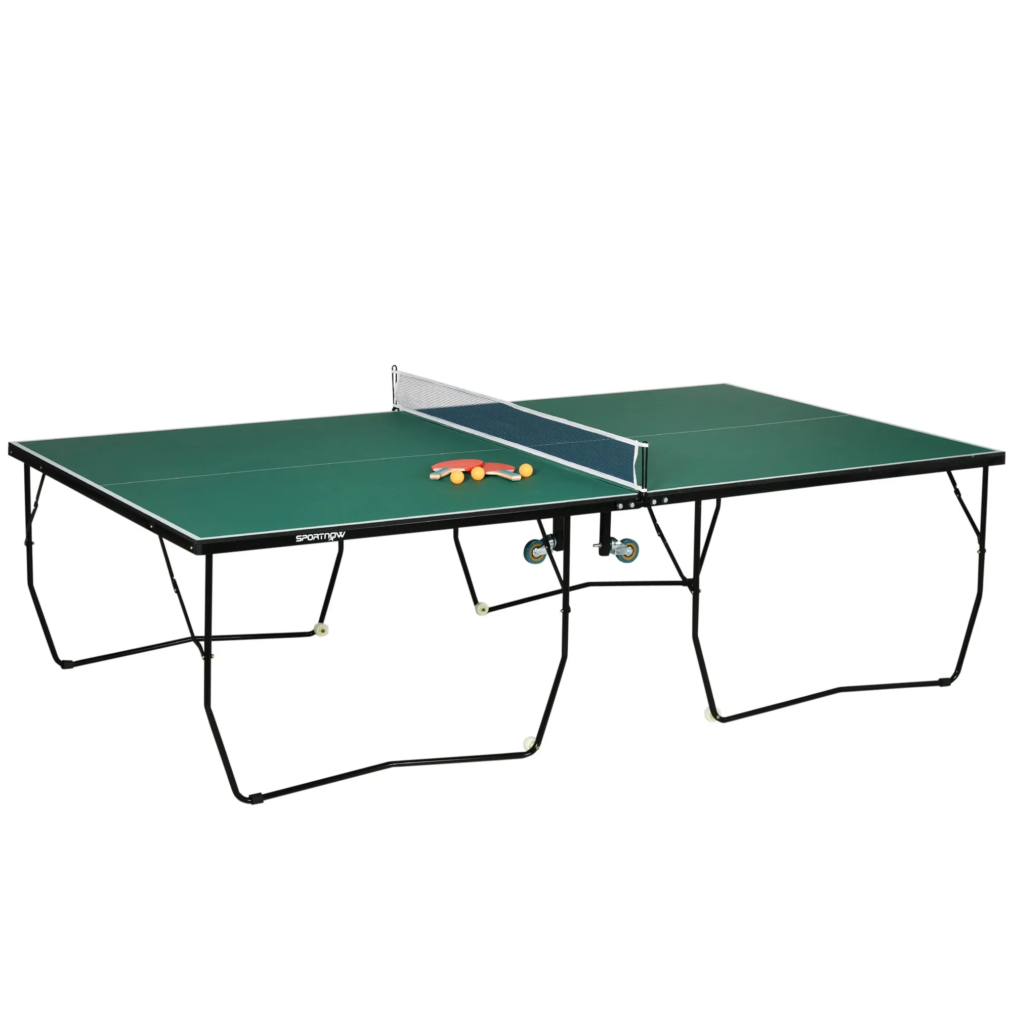 SPORTNOW Folding Ping Pong Table with 8 Wheels, 2 Bats, Balls and Net, 274x152.5x72 cm