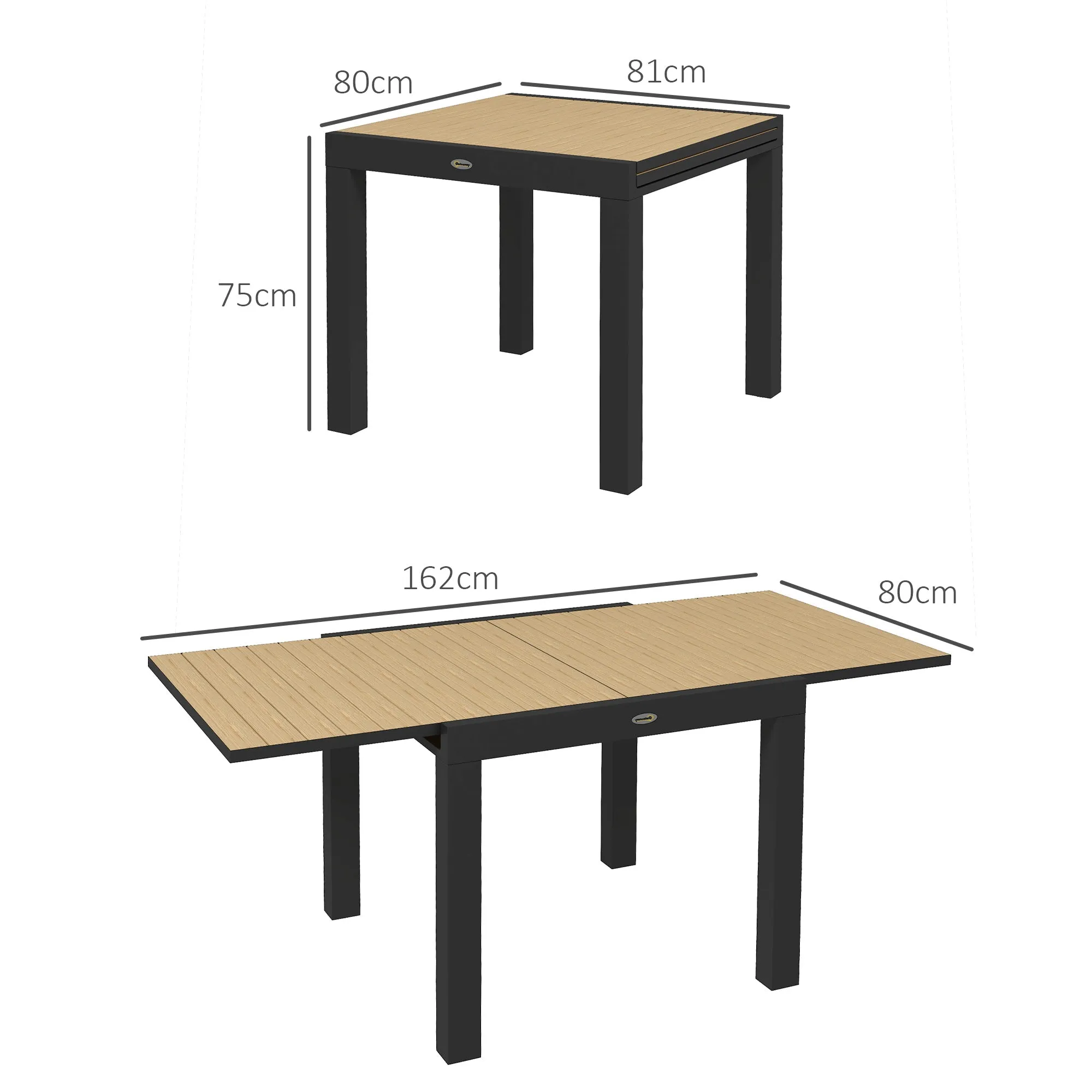 Outsunny Extendable Garden Table for 4-6 People with Slatted Top, Aluminum, 81/162x80x75 cm, Yellow - Image 3