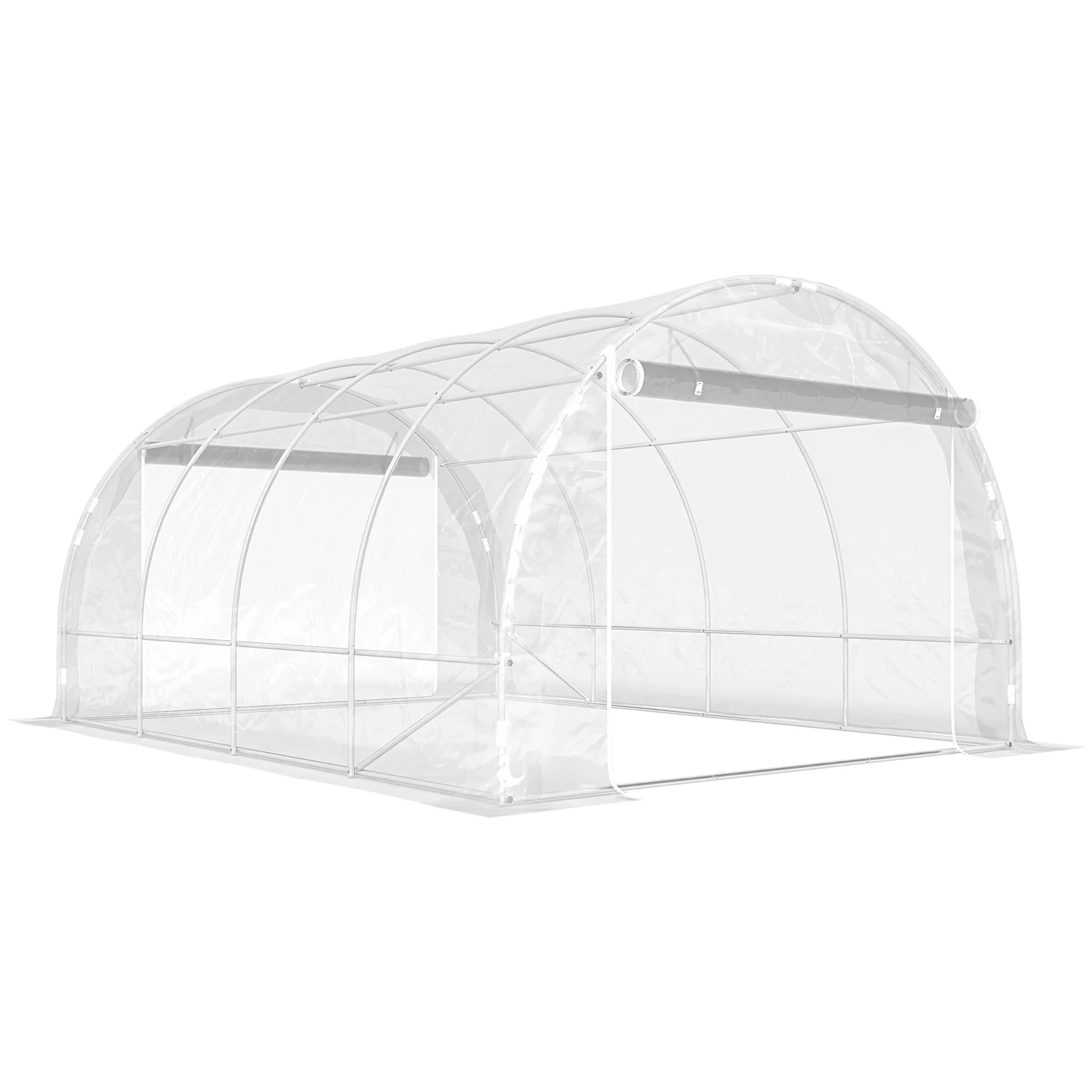 Outsunny 3x4x2 m Tunnel Greenhouse with Roller Doors, Steel Frame and Anti-UV PE Cover, Transparent