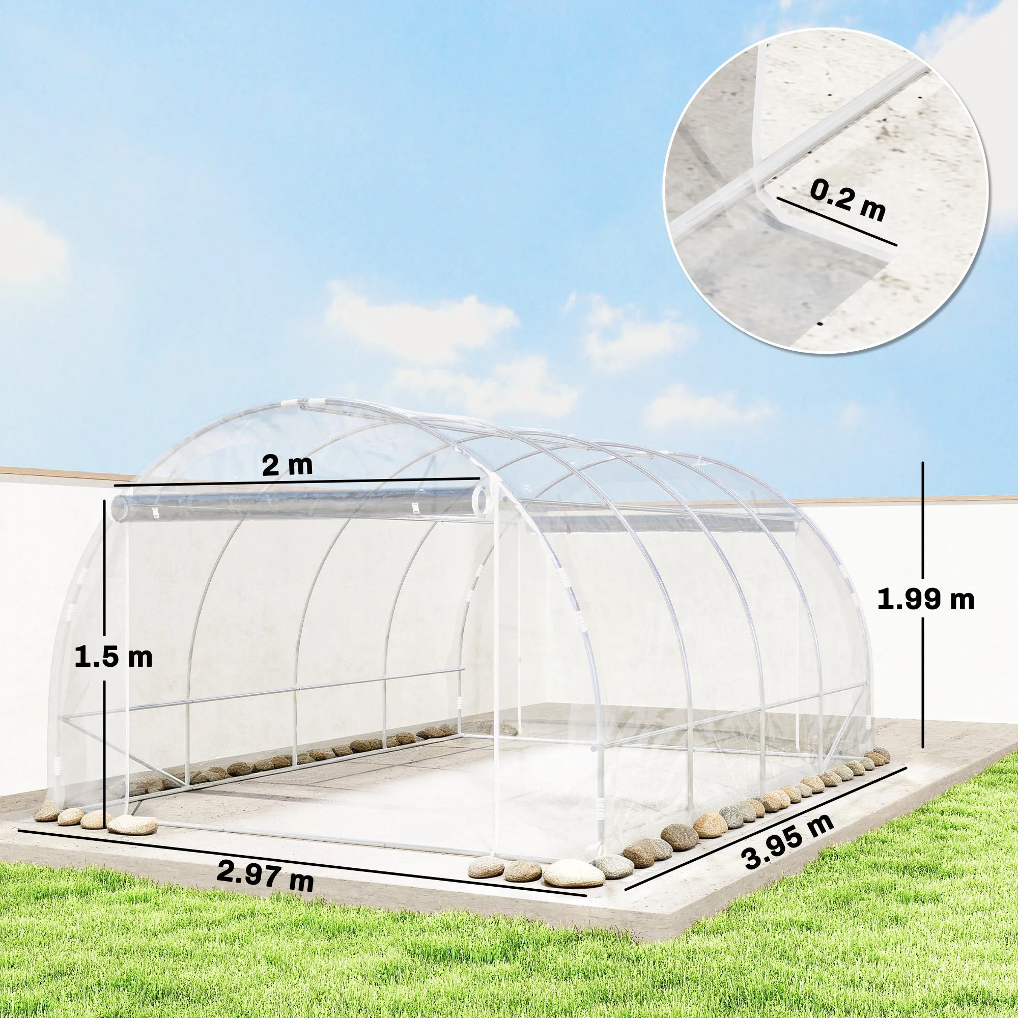 Outsunny 3x4x2 m Tunnel Greenhouse with Roller Doors, Steel Frame and Anti-UV PE Cover, Transparent - Image 3