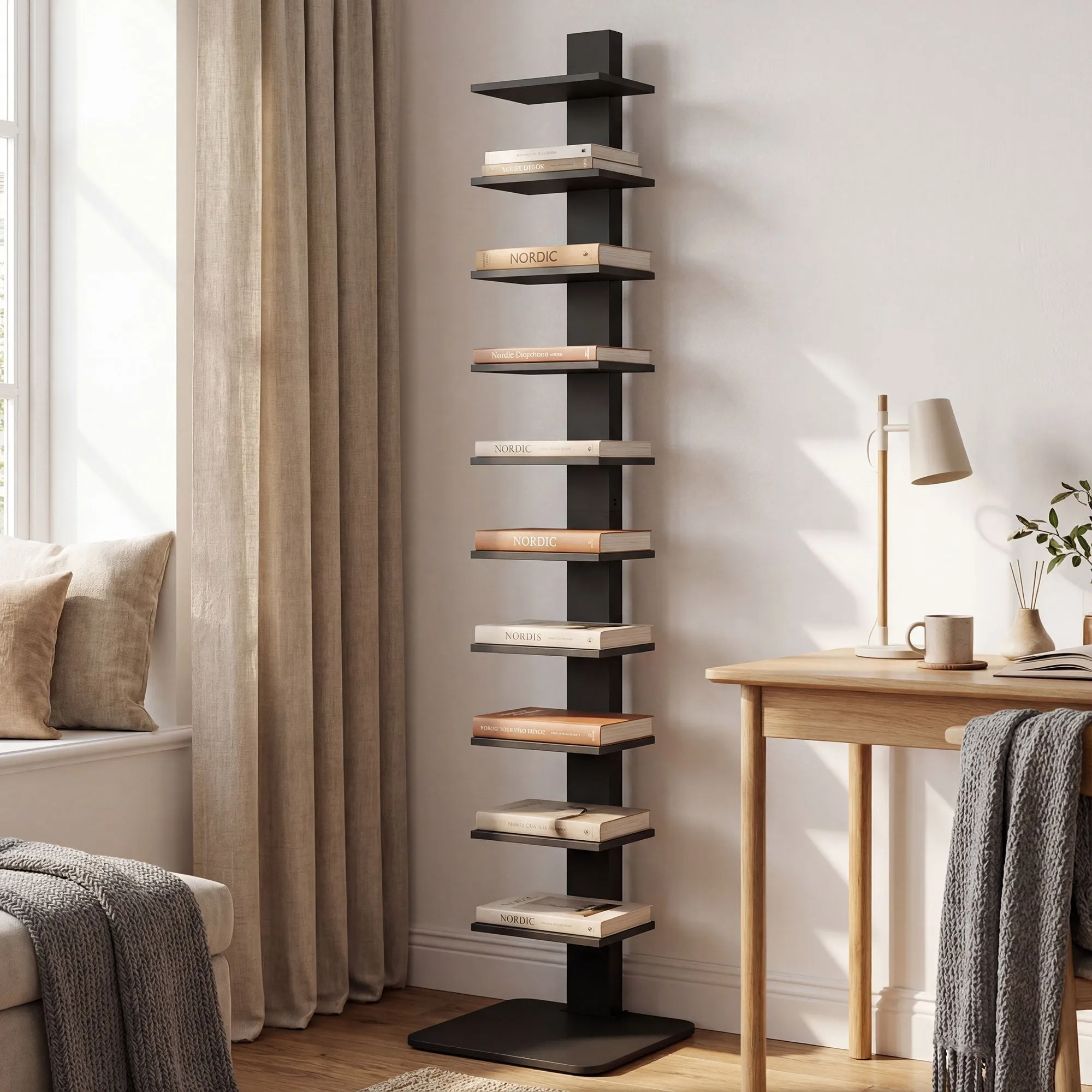 Modern 11-Tier Tall Bookcase, Space-Saving Industrial Style, 34.5 x 41.5 x 163.5 cm, Black - Image 2