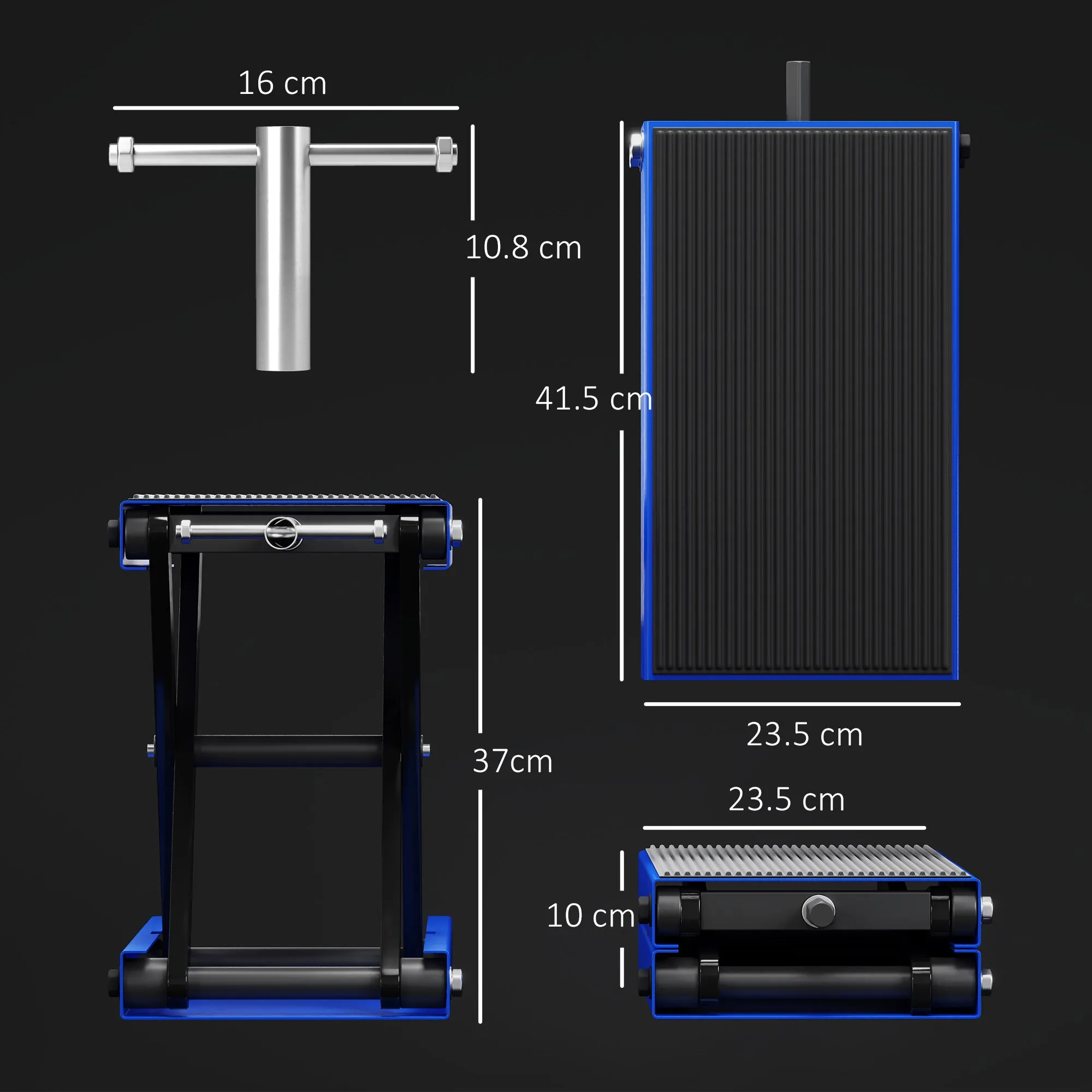 DURHAND Folding and Non-Slip Motorcycle Stand in Steel and Rubber, 41.5x23.5x10-37 cm, Blue and Black - Image 3