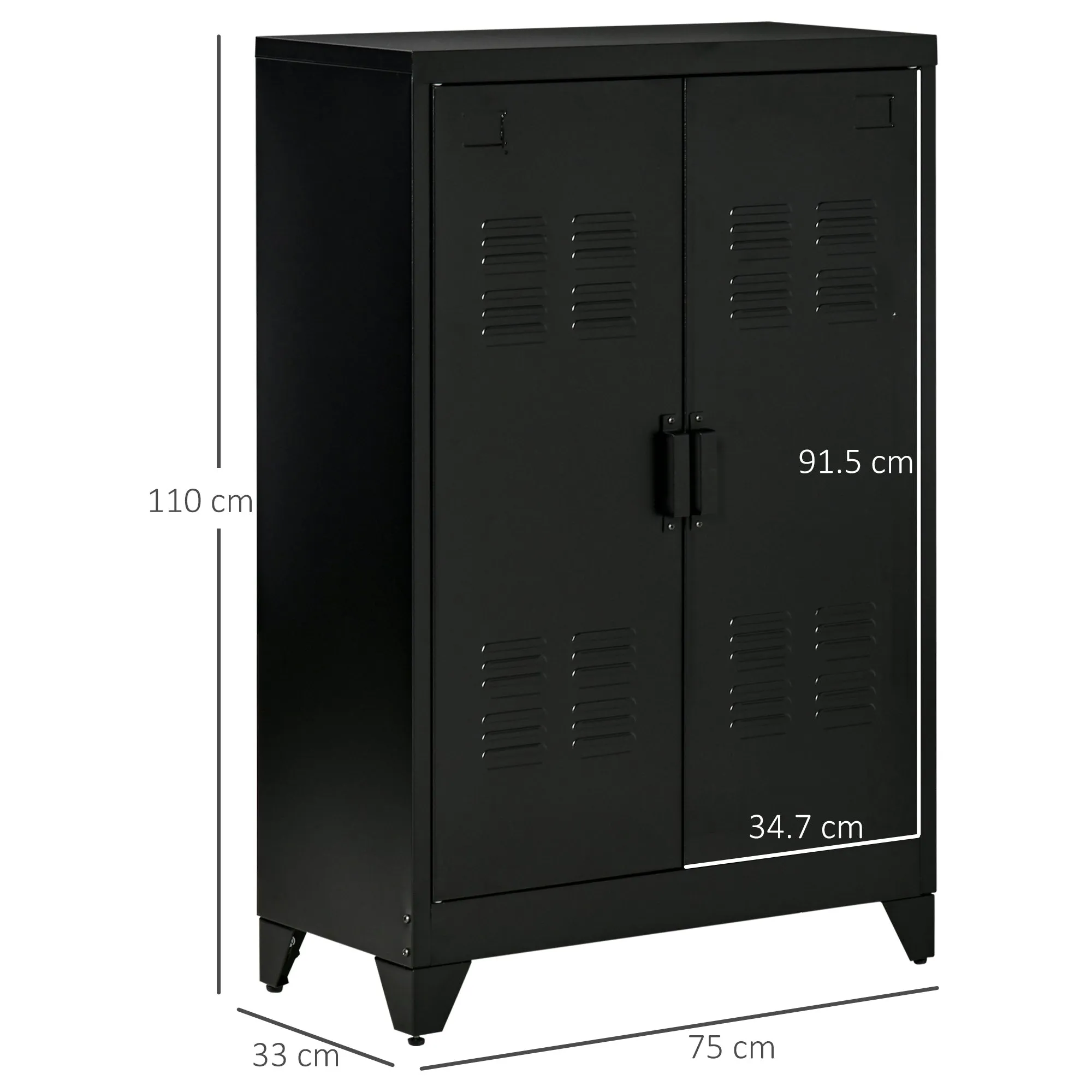 Industrial Style 2-Door Metal Storage Cabinet for Home and Garage, 75x33x110 cm, Black - Image 3