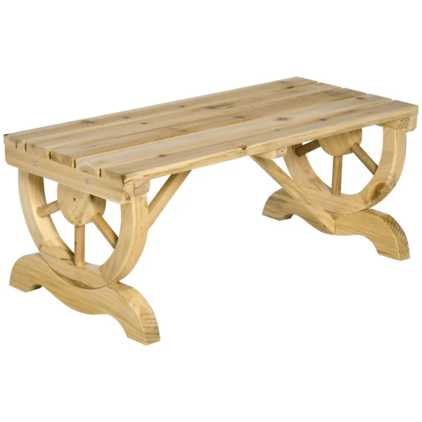 Outsunny 2-Seater Garden Bench with Slatted Frame and Wagon Wheel Legs, Wooden, 98x50x39.5 cm, Wood Color