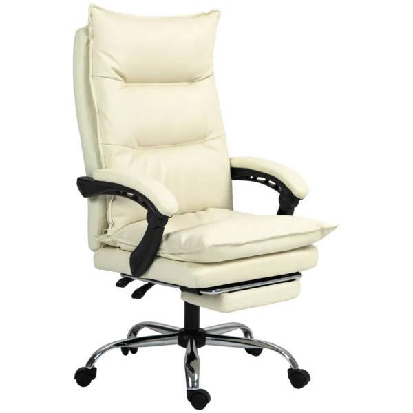 Ergonomic Office Chair, Reclining Desk Chair, Footrest, Beige
