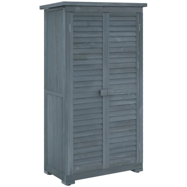 Outsunny Outdoor Wooden Wardrobe with 2 Shutter Doors and Internal Shelves, 87x46.5x160 cm, Grey
